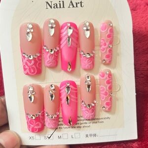 Pink Nail Art Set with Rhinestones